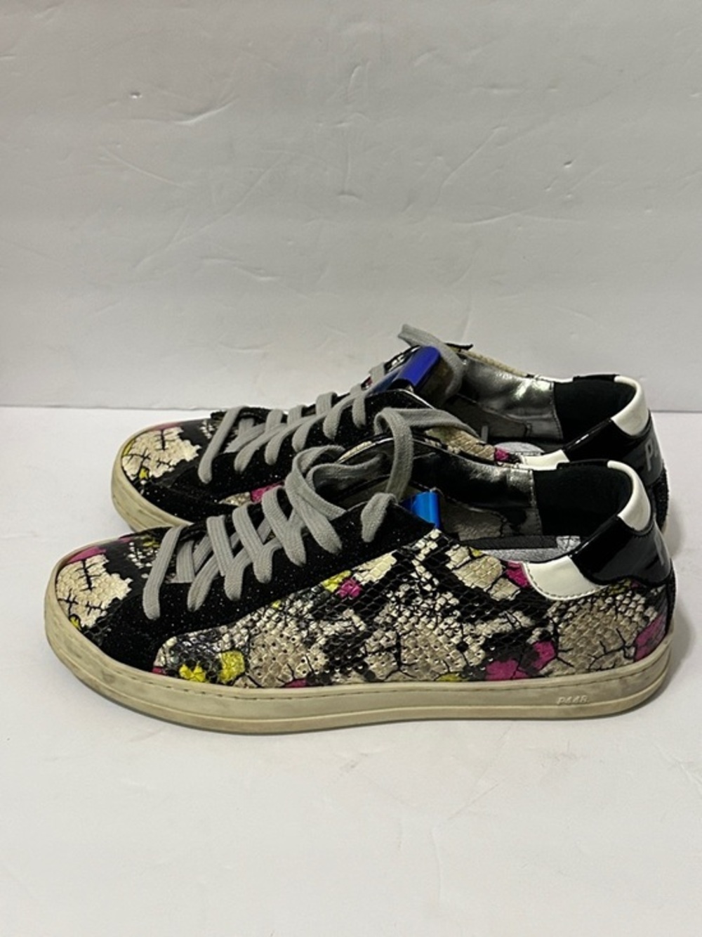 P448 Low-Top Sneakers with Snakeskin and Pink, Yellow Accents